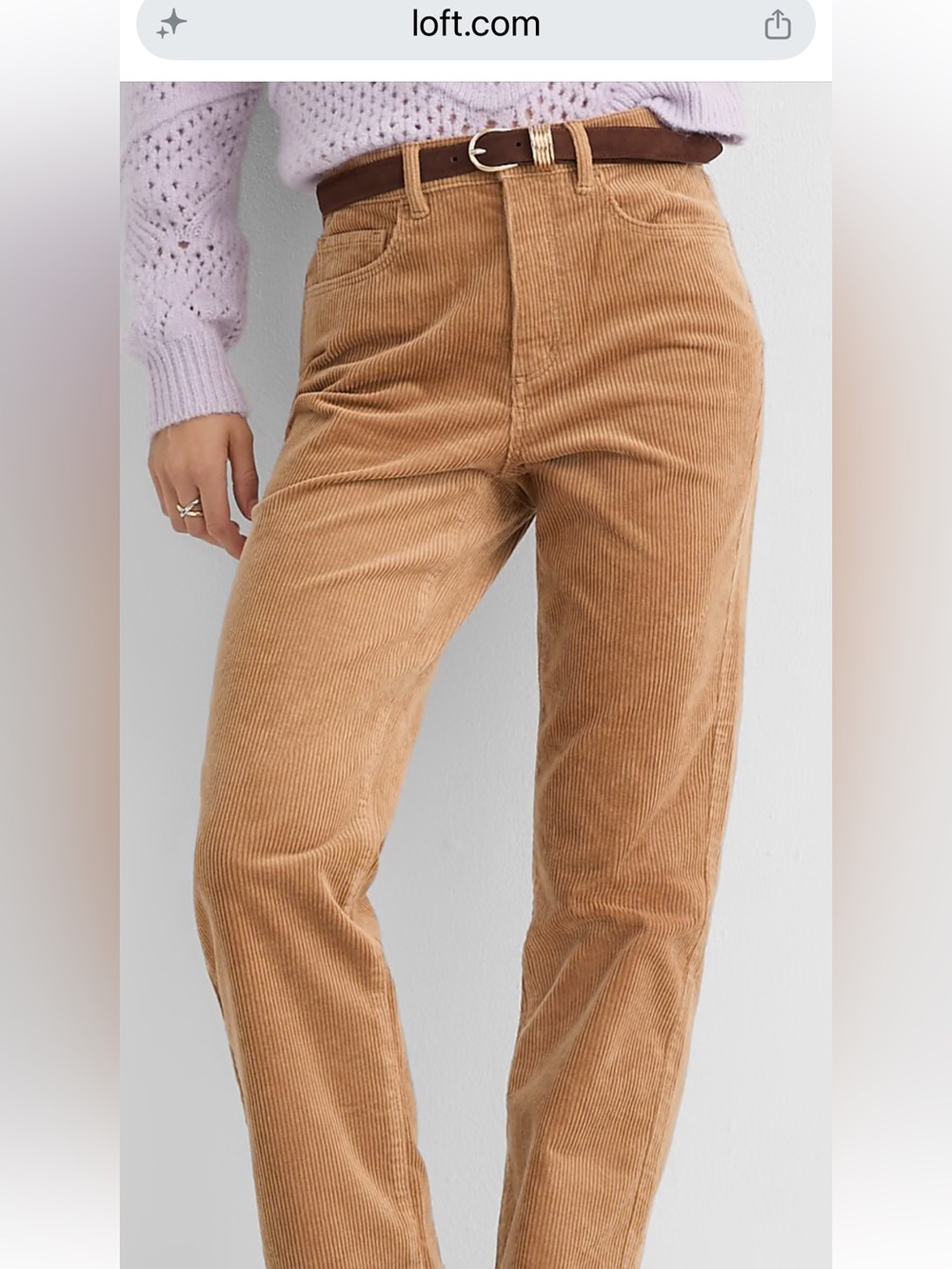 Lift Corduroy High-Rise Straight Jeans in camel